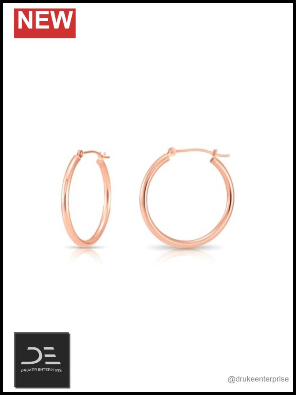 14K Rose Gold Classic Polished Round Hoop Earrings 2mm Tube